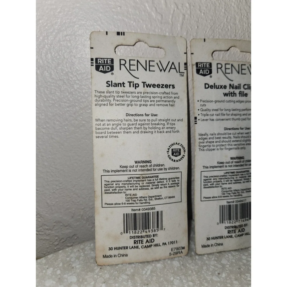 2 Pair {Rite‎ Aid} [Renewal] Slant Tip Tweezers & 1 Deluxe Nail Clipper w/File~